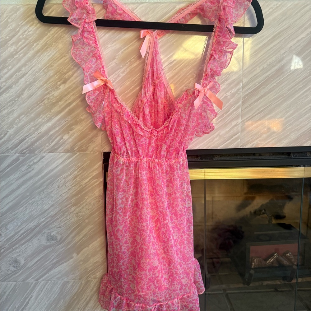 Pink Lace Nightgown with Ruffle Details